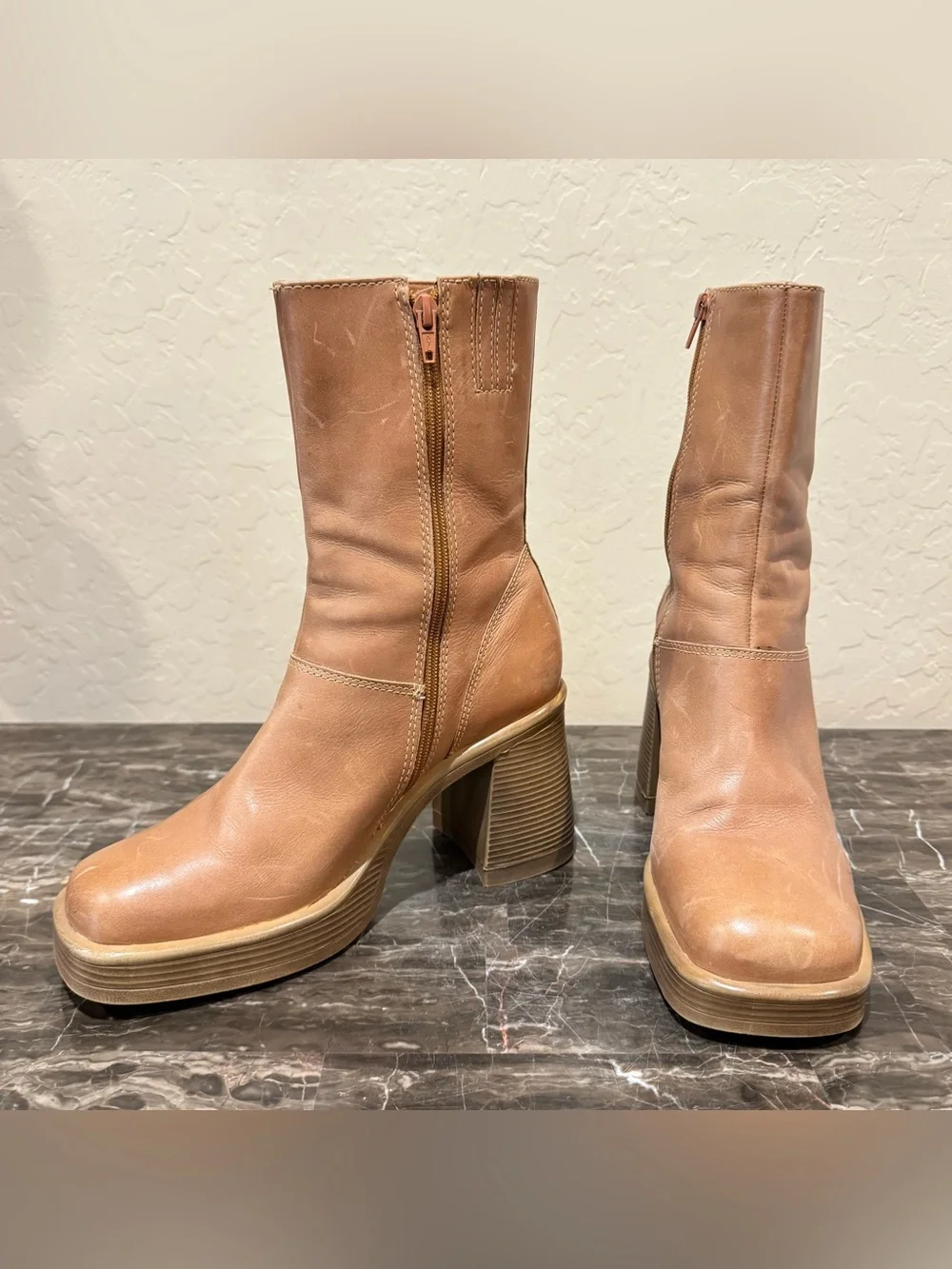 Steve Madden Fantsie Tan Leather Platform Go-Go Boots